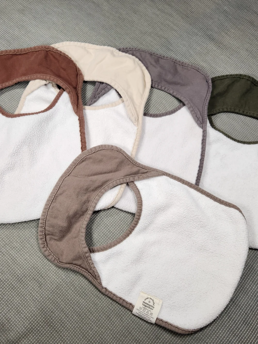 KeaBabies Neutral Cotton Bib Set — Taupe, Olive, Mauve, Brown, Cream